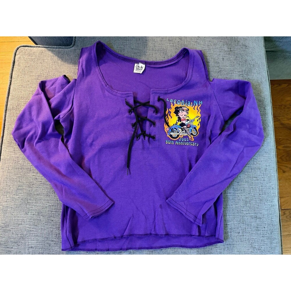 Y2K 2003 Laconia Bike Week 80th Anniversary Betty Boop Cold-Shoulder Lace up